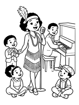 Free printable Jazz Singer And Piano Player For Kids coloring page