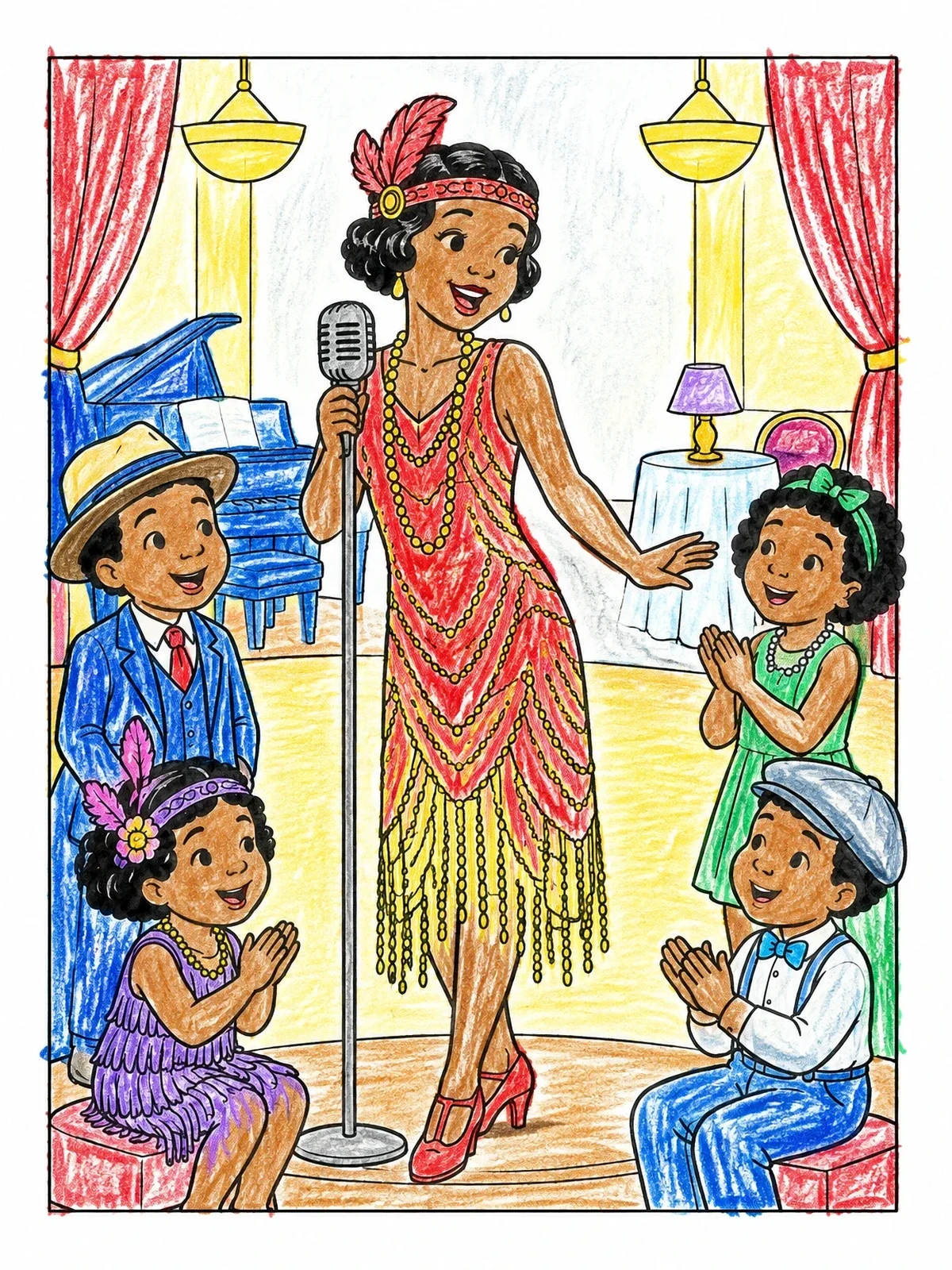 Colored example of the Jazz Singer Performing On Stage coloring page