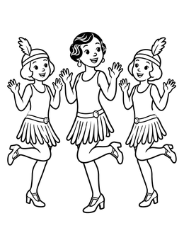 Free printable Three Cheerful Charleston Flapper Dancers coloring page
