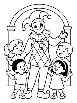 Free printable Harlequin Jester Entertaining Cheerful Children coloring page