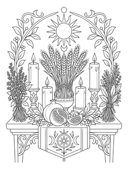 Free printable Harvest Altar For Autumn Equinox coloring page