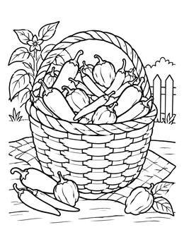 Free printable Harvest Basket Of Fresh Peppers coloring page