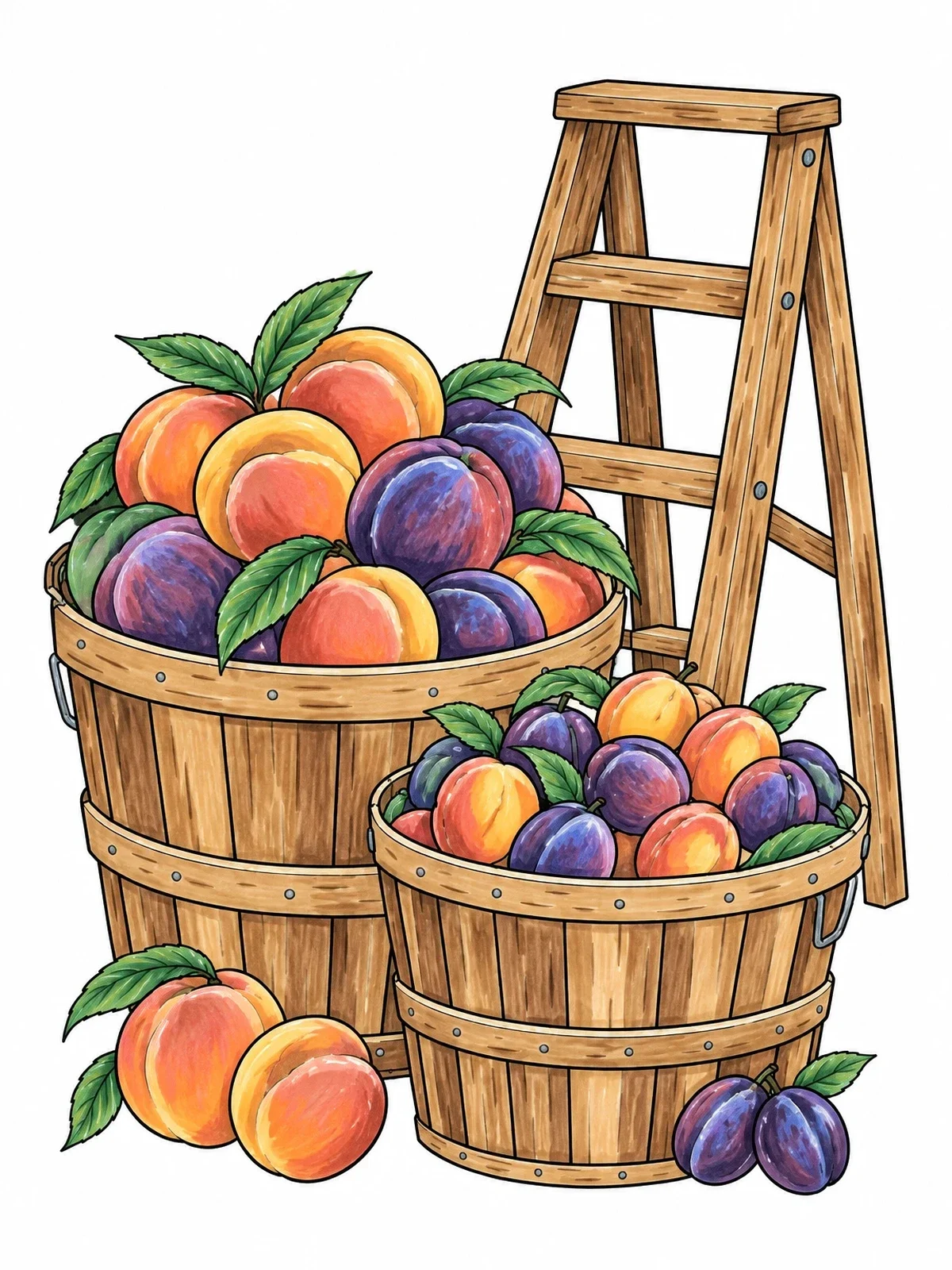 Colored example of the Harvest Baskets With Ladder coloring page
