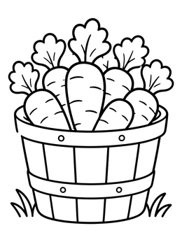 Free printable Harvest Carrots In A Wooden Basket coloring page