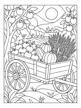 Free printable Harvest Cart In The Orchard coloring page