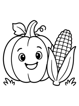 Free printable Cheerful Pumpkin And Sweet Corn coloring page