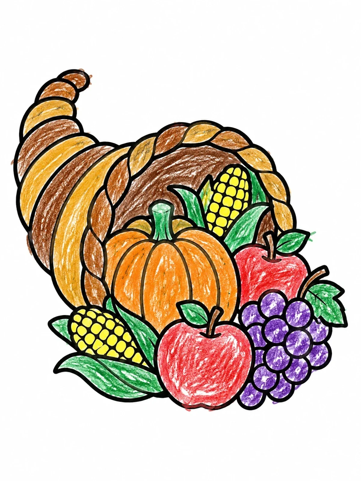 Colored example of the Harvest Cornucopia With Autumn Produce coloring page