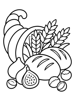 Free printable Harvest Cornucopia With Bread And Figs coloring page