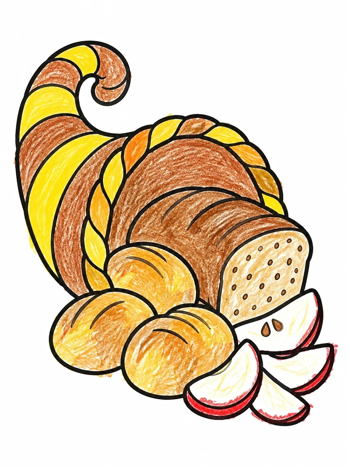 Colored example of the Harvest Cornucopia With Fresh Bread coloring page