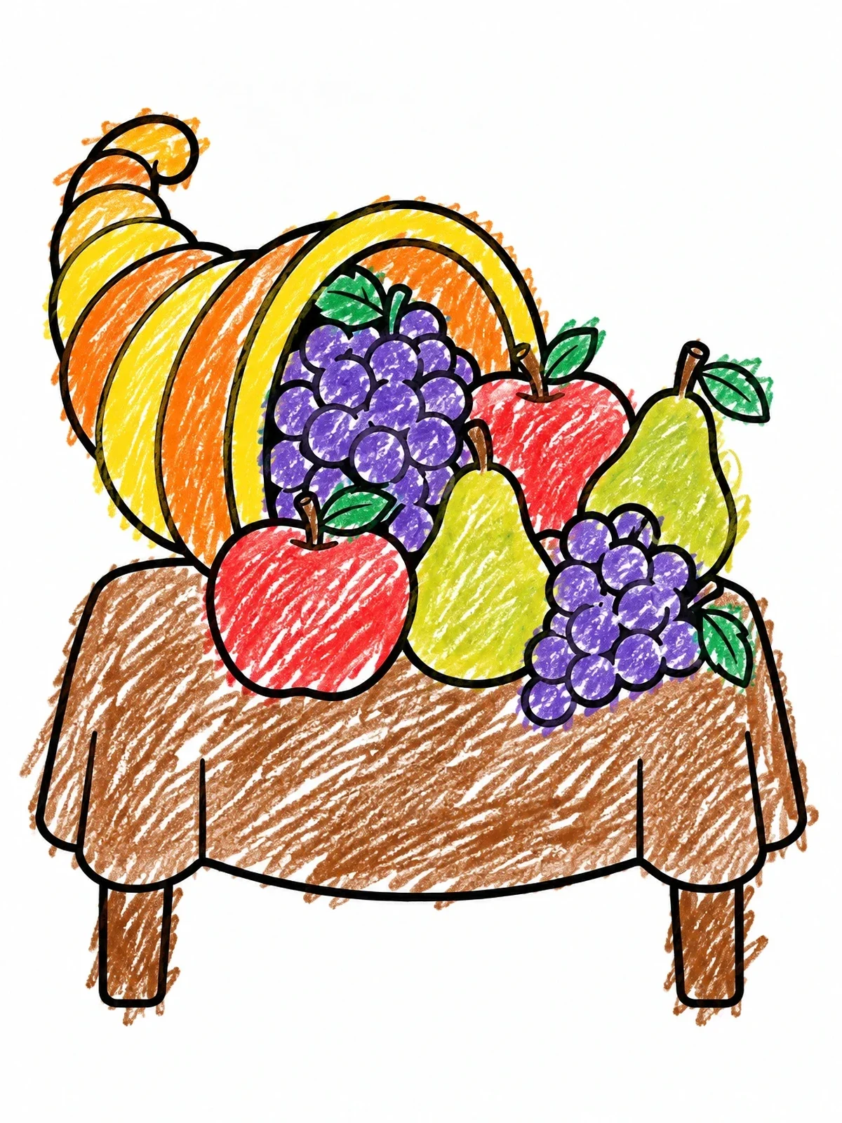 Colored example of the Harvest Cornucopia On Dining Table coloring page