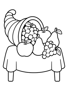 Free printable Harvest Cornucopia On Dining Table coloring page