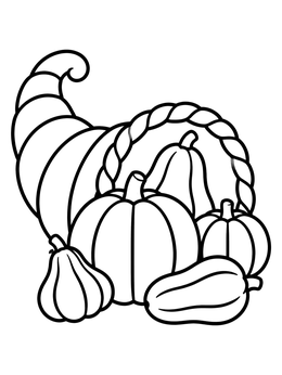 Free printable Harvest Cornucopia With Pumpkins coloring page