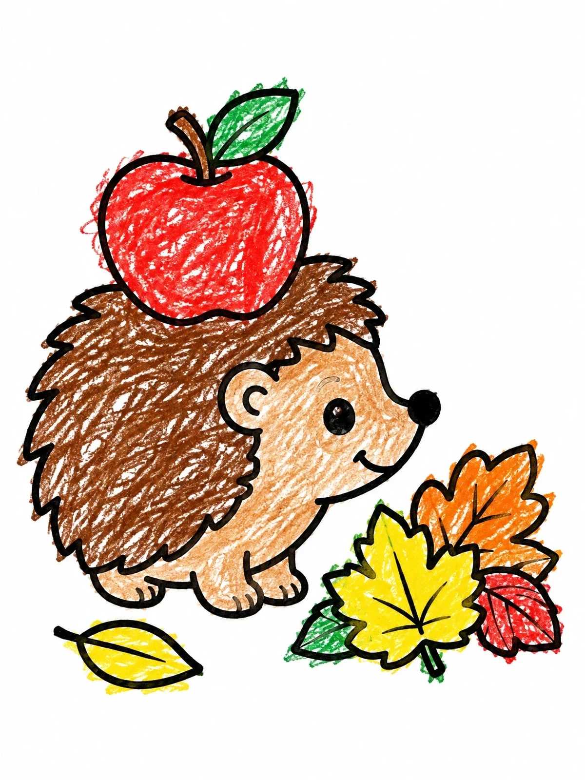 Colored example of the Cute Hedgehog With An Apple coloring page