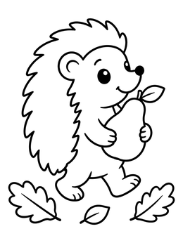 Free printable Cute Hedgehog With Autumn Pear coloring page