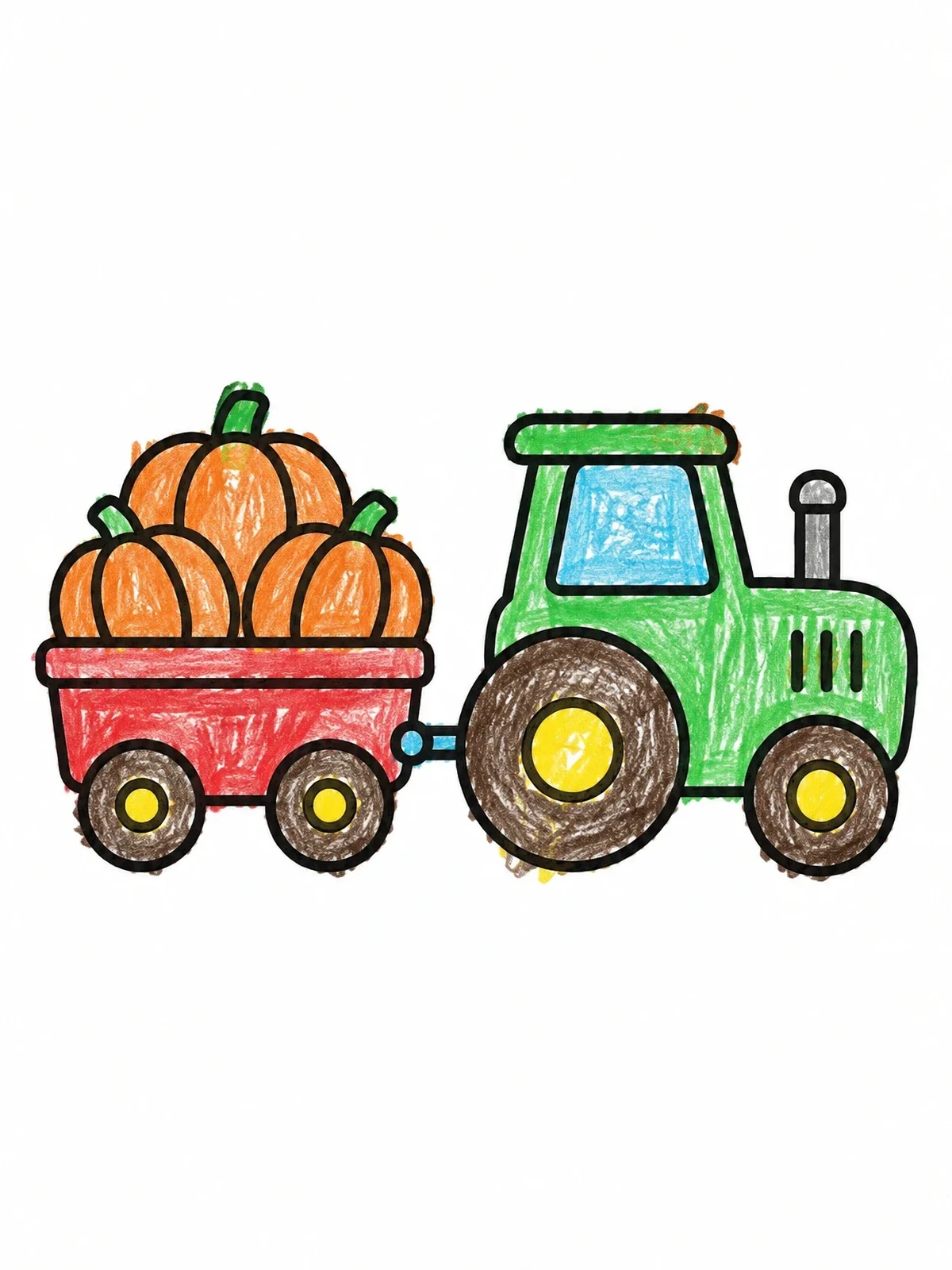 Colored example of the Tractor Pulling Wagon Of Pumpkins coloring page