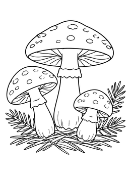 Free printable Wild Forest Mushrooms In Needles coloring page