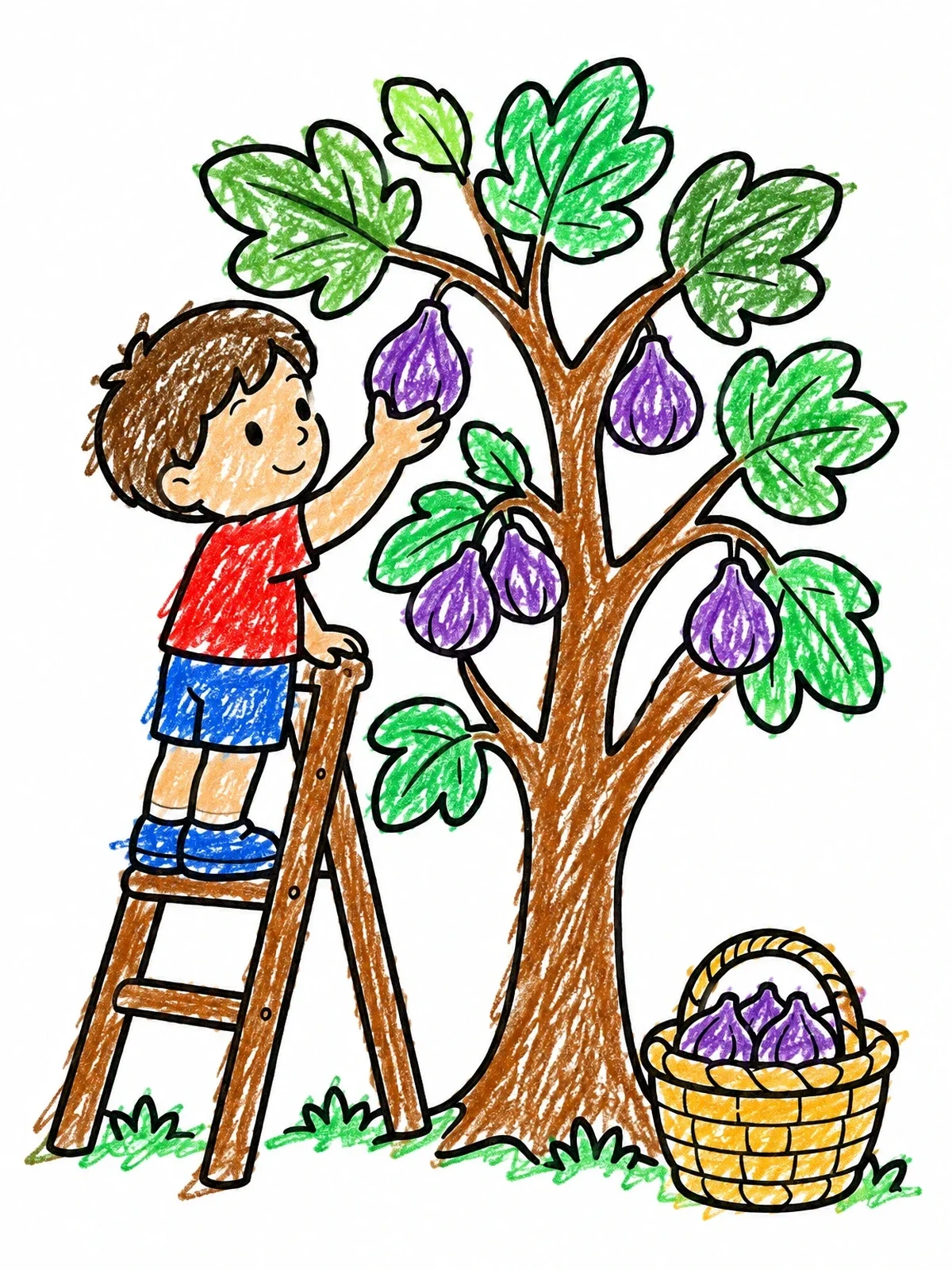 Colored example of the Harvesting Figs From The Tree coloring page