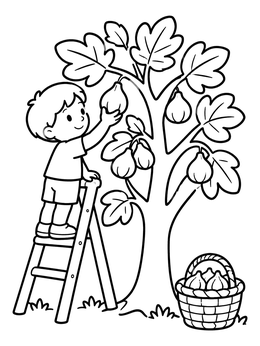 Free printable Harvesting Figs From The Tree coloring page