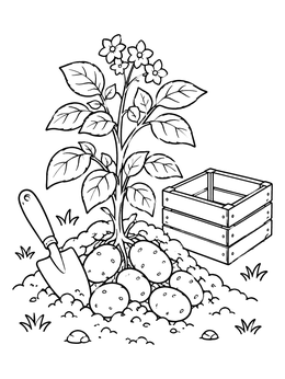 Free printable Harvesting Fresh Garden Potatoes coloring page