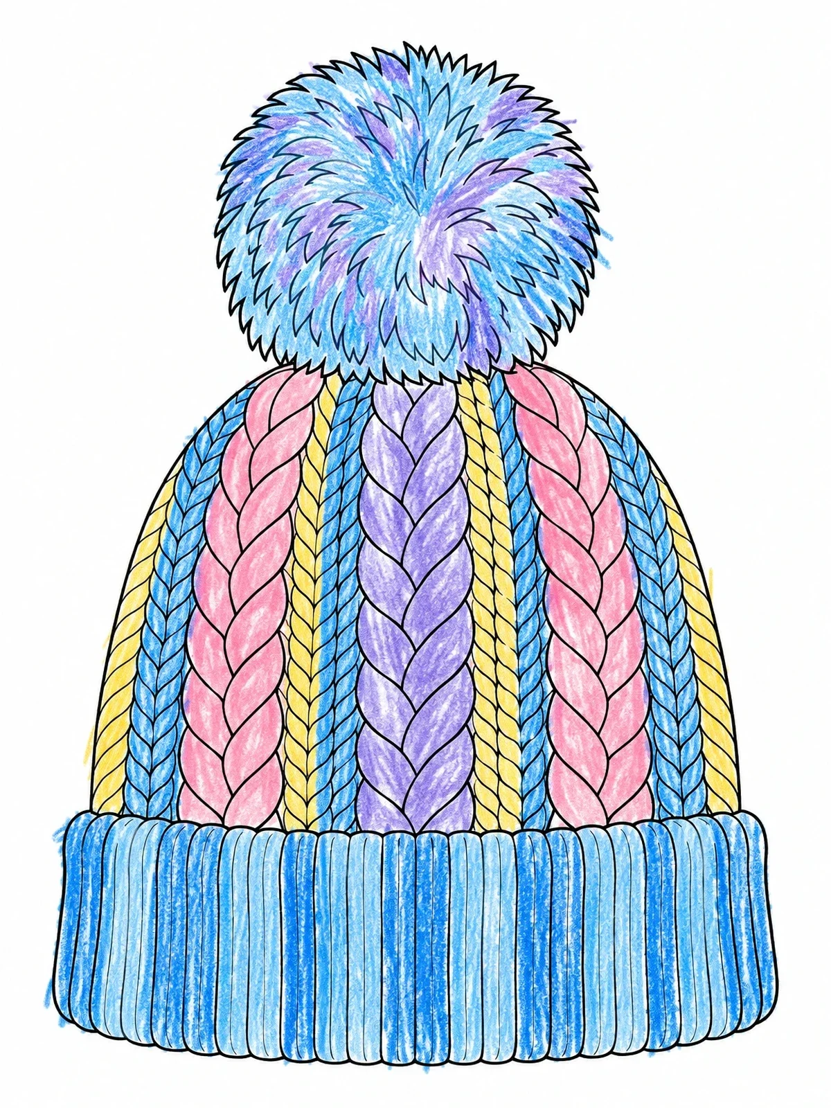 Colored example of the Cozy Knitted Winter Beanie coloring page