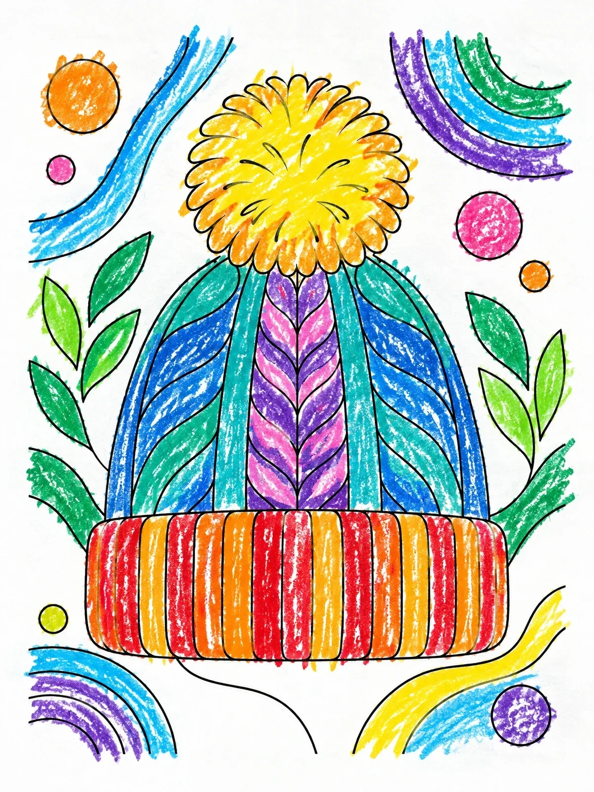 Colored example of the Cozy Knitted Winter Beanie coloring page