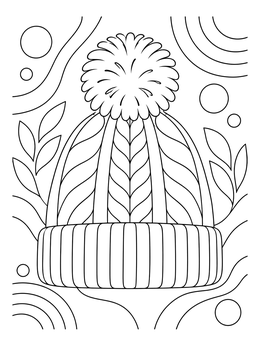 A cozy winter beanie with a fluffy pom-pom in this hat coloring page surrounded by abstract leaves.