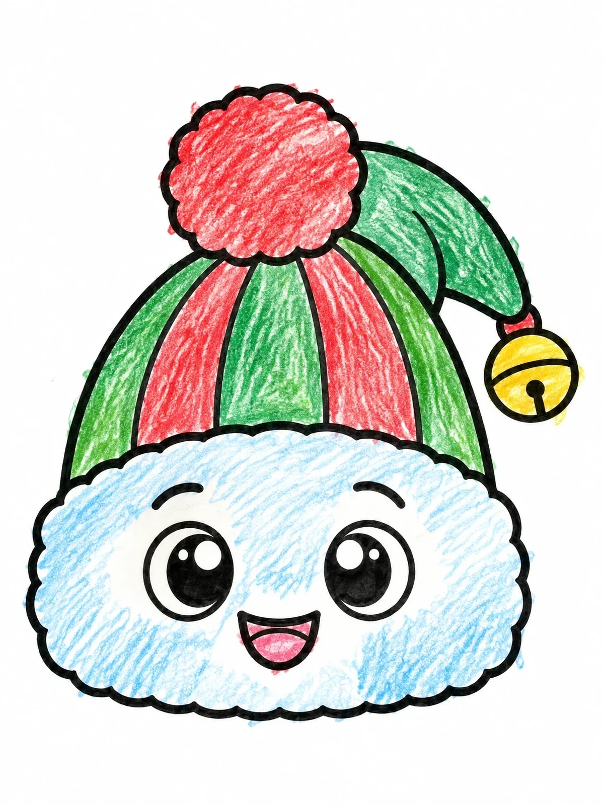 Colored example of the Cute Winter Beanie With Face coloring page