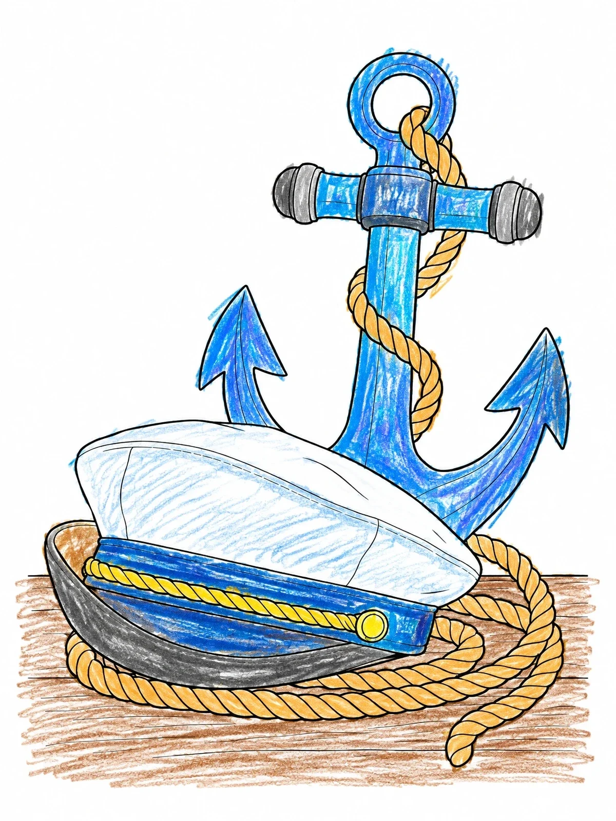 Colored example of the Sailor Cap And Ship Anchor coloring page