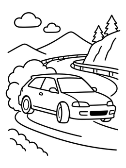 Free printable Hatchback Drifting On Mountain Road coloring page