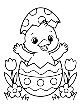 Free printable Hatching Easter Duckling With Flowers coloring page