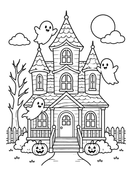 Free printable Friendly Ghosts Around Spooky Manor coloring page