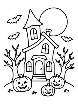 Free printable Spooky House With Smiling Pumpkins coloring page