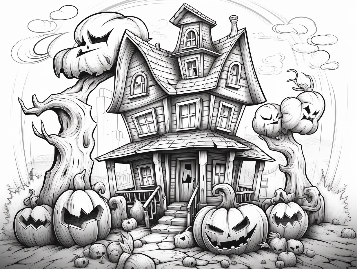 Hauntingly Fun Cartoon Coloring - Coloring Page