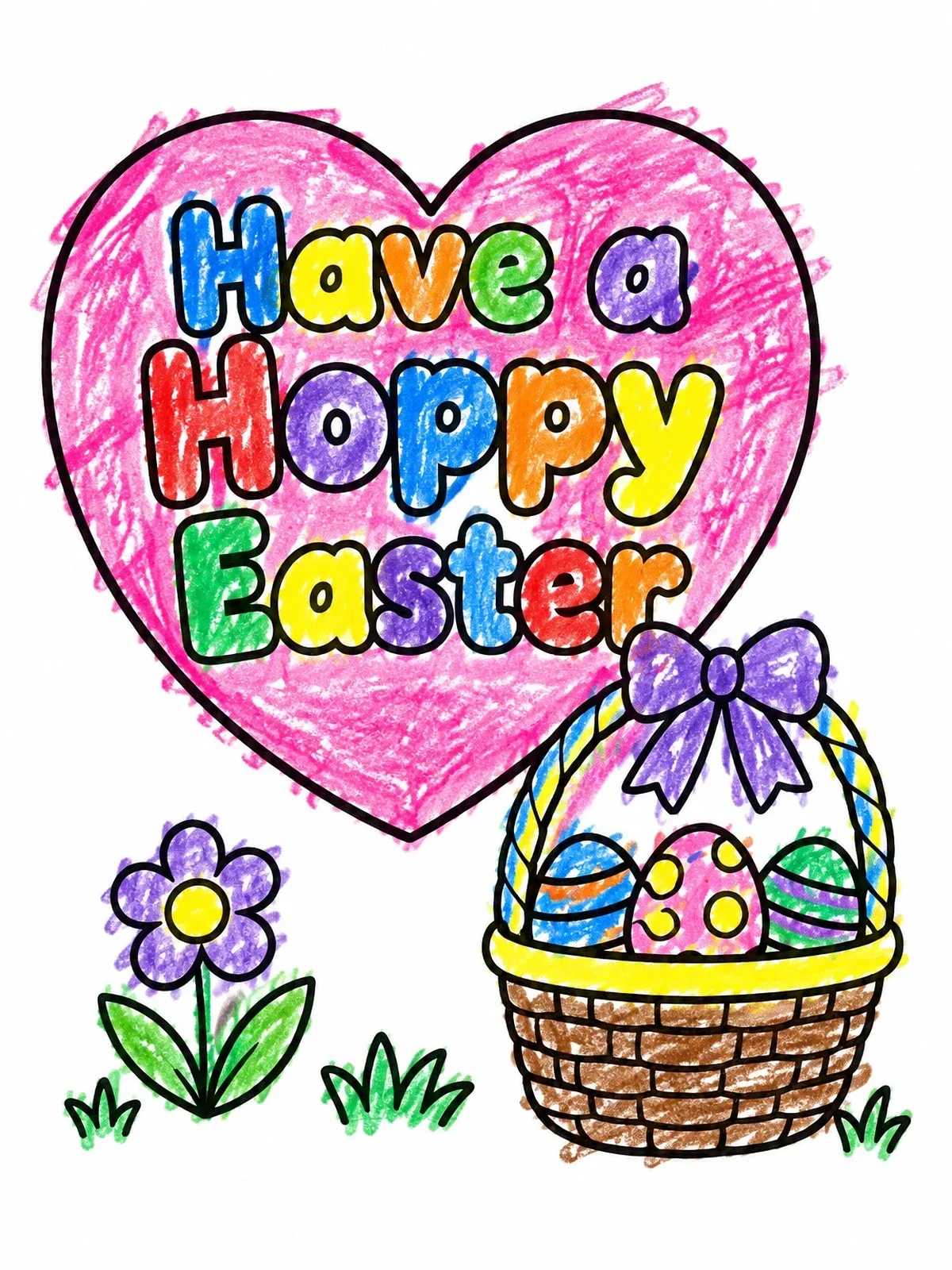 Colored example of the Have A Hoppy Easter Basket coloring page
