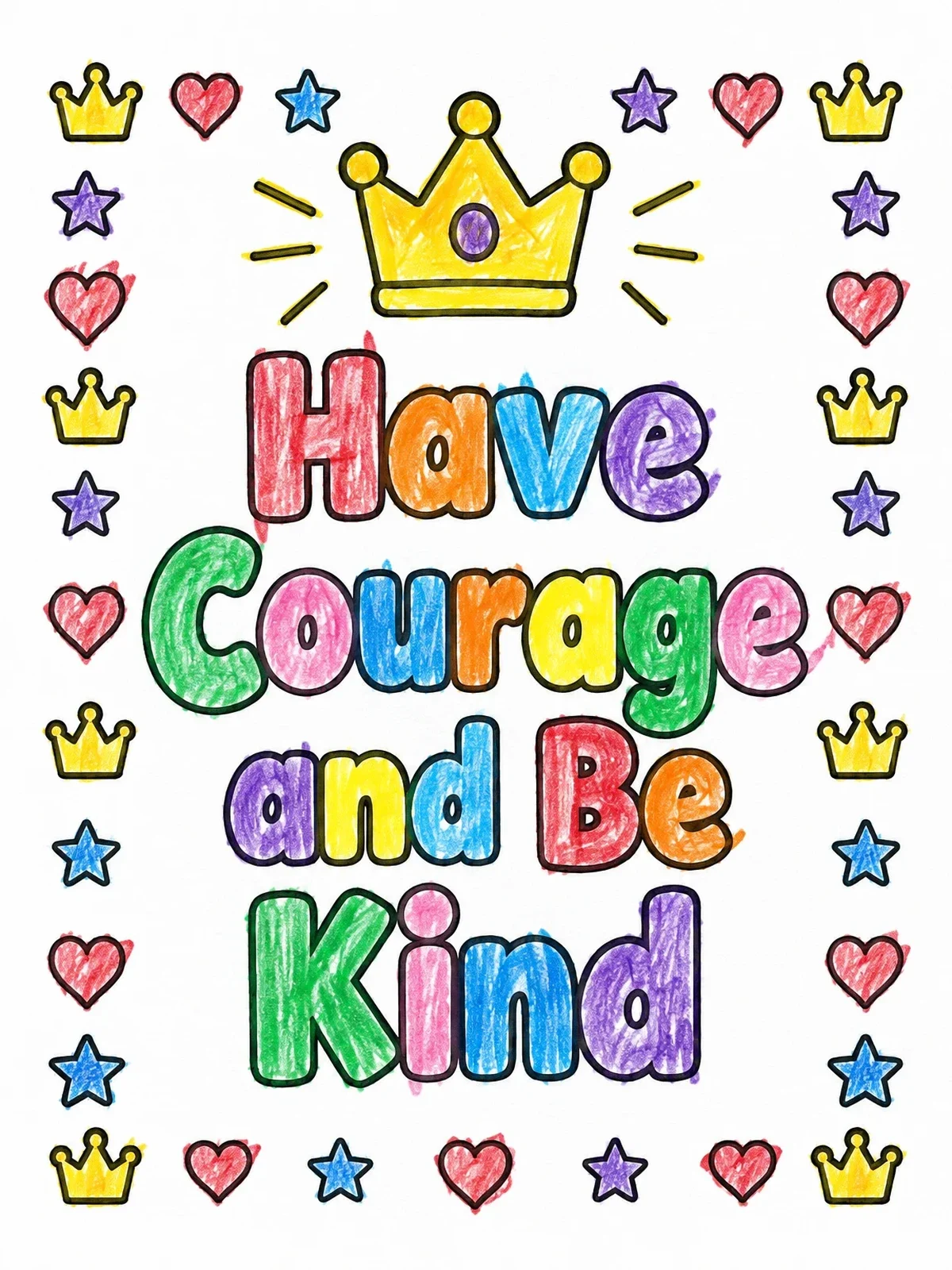 Colored example of the Have Courage And Be Kind Crown coloring page
