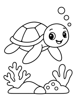 Free printable Cheerful Sea Turtle Over Coral coloring page