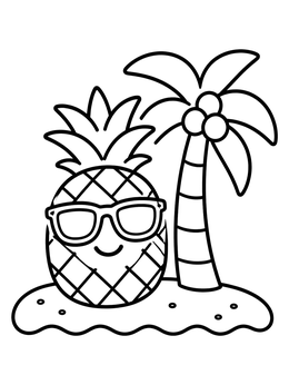 Free printable Cool Pineapple By The Palm Tree coloring page