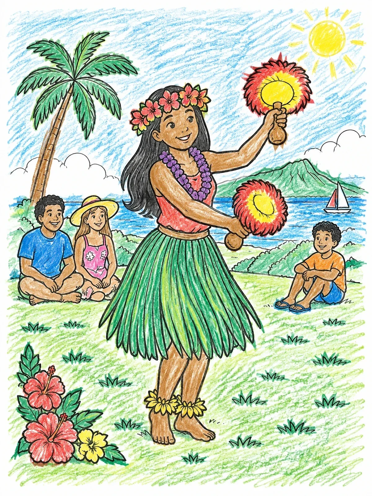 Colored example of the Hula Dancer Performing Outdoors coloring page