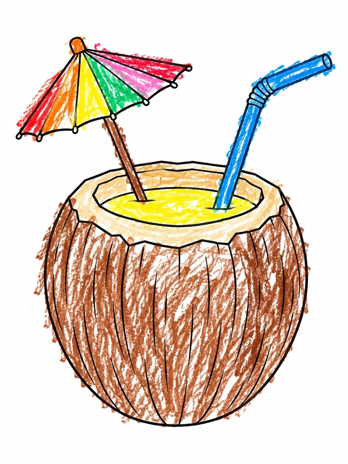 Colored example of the Tropical Coconut Drink With Straw coloring page