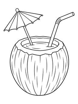 Free printable Tropical Coconut Drink With Straw coloring page