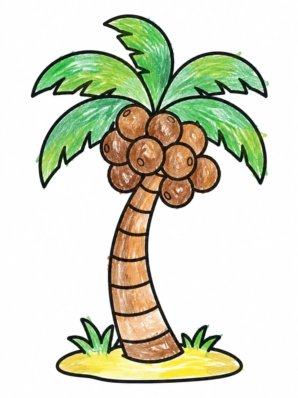Colored example of the Tropical Coconut Palm Tree coloring page