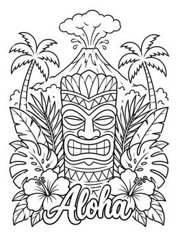 Free printable Tropical Tiki Mask With Volcano coloring page