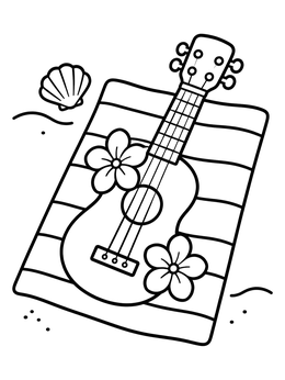 Free printable Ukulele On A Beach Towel coloring page