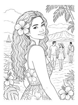 Free printable Young Woman On Waikiki Beach coloring page