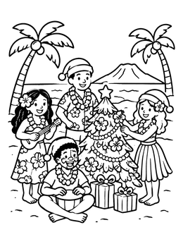 Free printable Hawaiian Beach Christmas Celebration coloring page