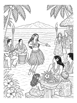 Free printable Hawaiian Beach Luau Celebration coloring page