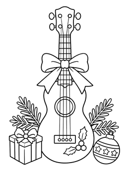 Free printable Festive Christmas Ukulele With Ribbon coloring page