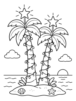 Free printable Festive Palm Trees With Lights coloring page