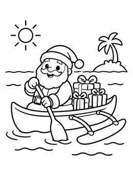 Free printable Santa In An Outrigger Canoe coloring page