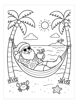 Free printable Santa Relaxing In Beach Hammock coloring page